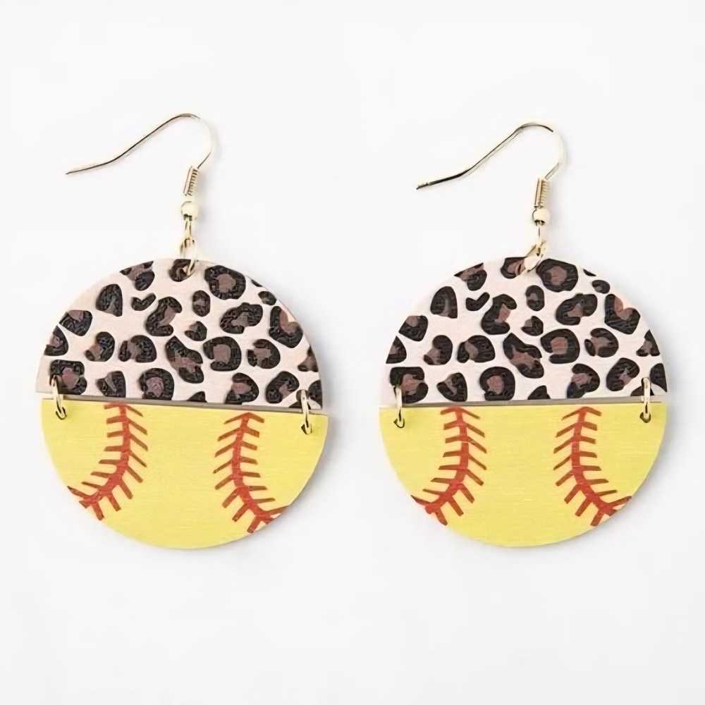 Plunder Leopard & Yellow Baseball Dangle Earrings